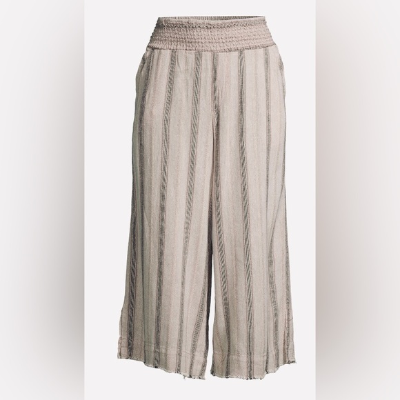 Democracy Linen Blend  Wide Leg Striped Pants with Smocked Waist NWT - Picture 3 of 11